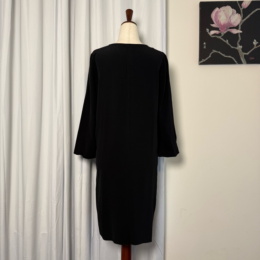 Eileen Fisher Black Tencel Relaxed Fit Midi Shift Dress Minimalist Womens XS - Picture 3 of 11